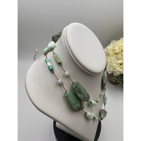 Margo Morrison Peruvian Opal, Variscite Swarovski Crystal 925 Necklace 35” New - Picture 7 of 14